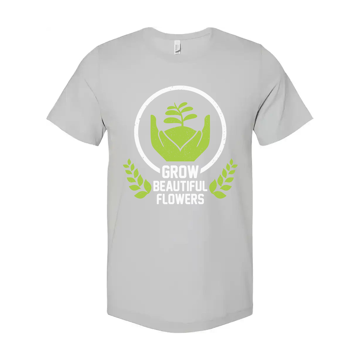 Unisex Gardening T Shirt With Cradling Hands Plant Emblem And Grow Beautiful Flowers Graphic