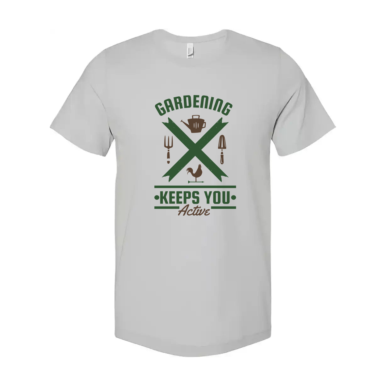 Gardening Keeps You Active Graphic T Shirt For Unisex Wear Featuring Green Crossed Tools Design