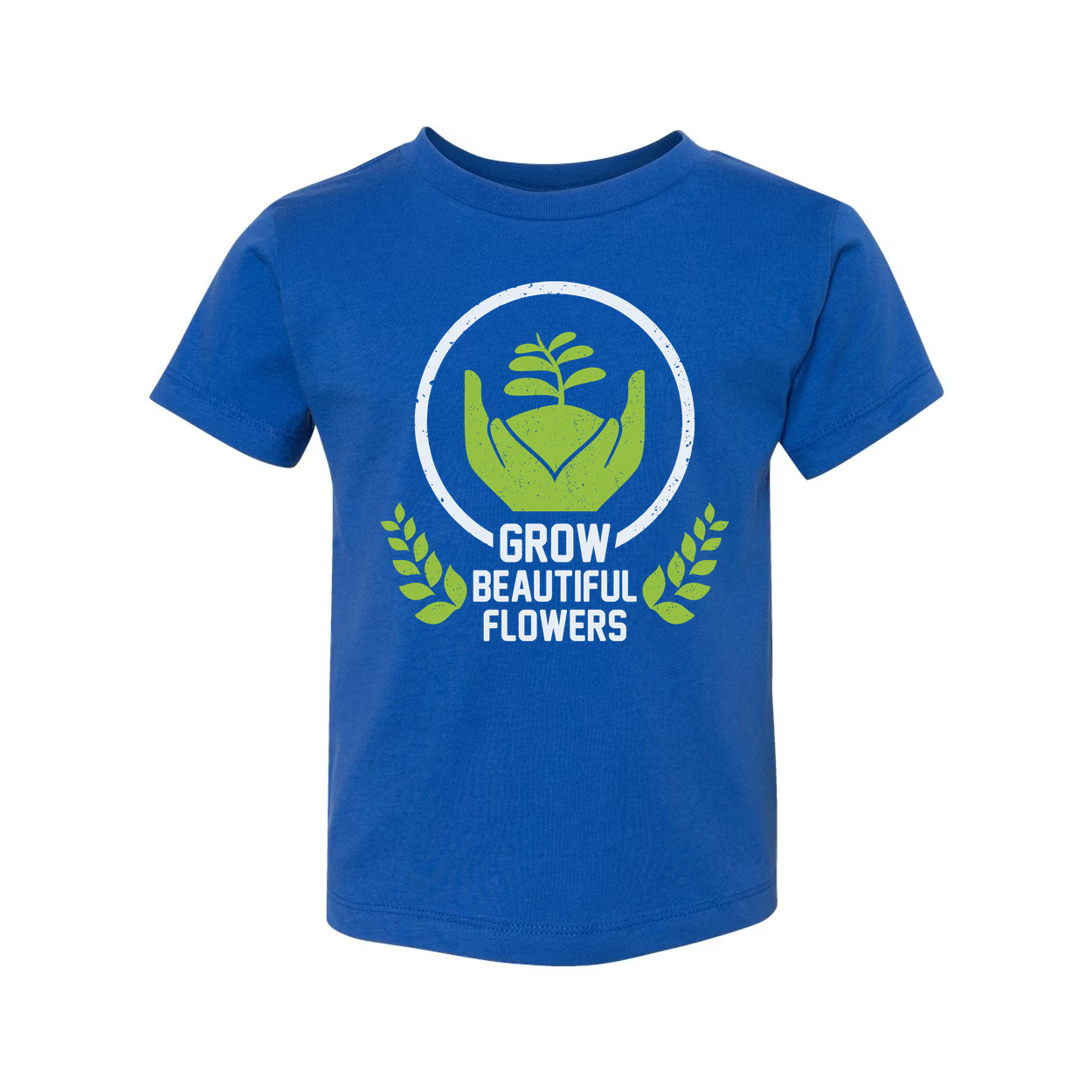 Unisex Gardening T Shirt With Cradling Hands Plant Emblem And Grow Beautiful Flowers Graphic