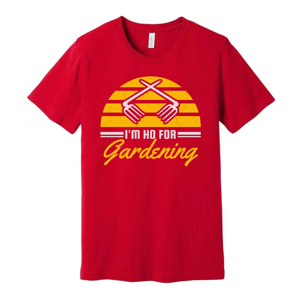 Unisex Gardening Graphic T Shirt With Yellow Sunburst Stripes And Clasped Hands Icon And Gardening Script