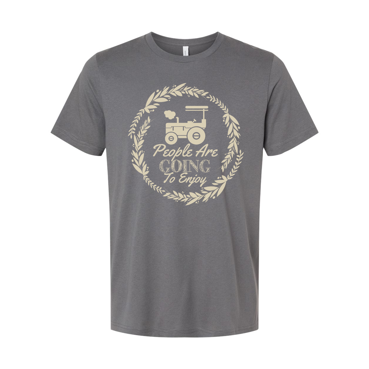 Gardening Themed Unisex T Shirt With Tractor Emblem And Laurel Circle Design Graphic Print