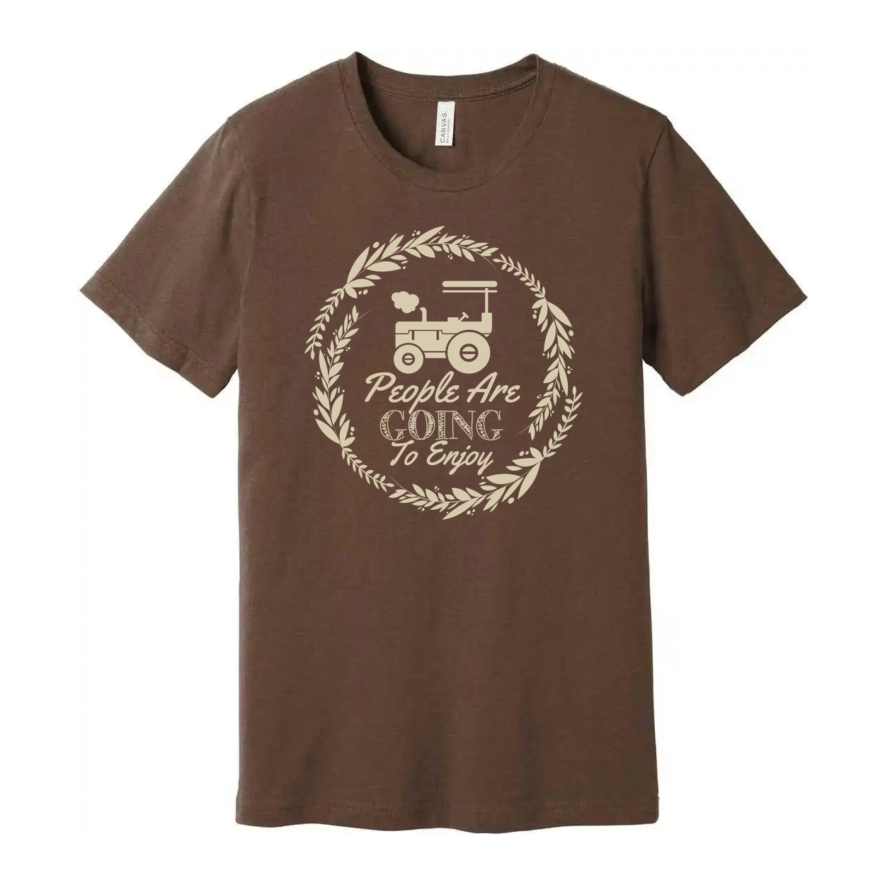Gardening Themed Unisex T Shirt With Tractor Emblem And Laurel Circle Design Graphic Print