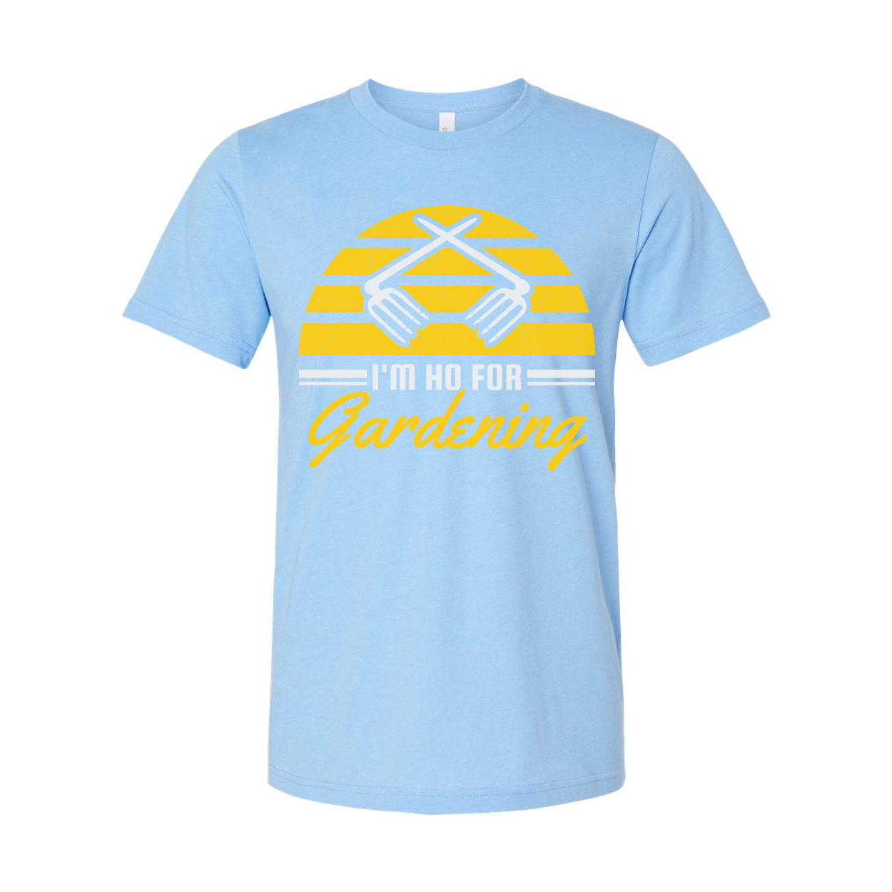 Unisex Gardening Graphic T Shirt With Yellow Sunburst Stripes And Clasped Hands Icon And Gardening Script