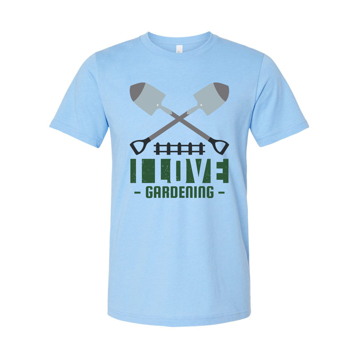 Unisex Gardening T Shirt With Crossed Shovels Emblem And Love Gardening Graphic Artwork