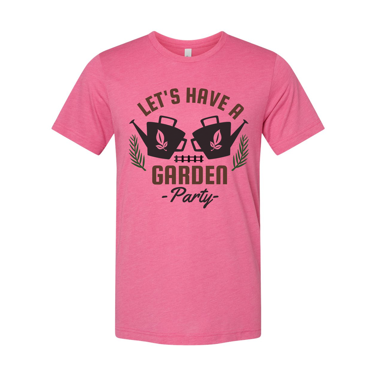 Gardening Themed Unisex T Shirt With Garden Party Graphic Featuring Watering Cans And Leaves