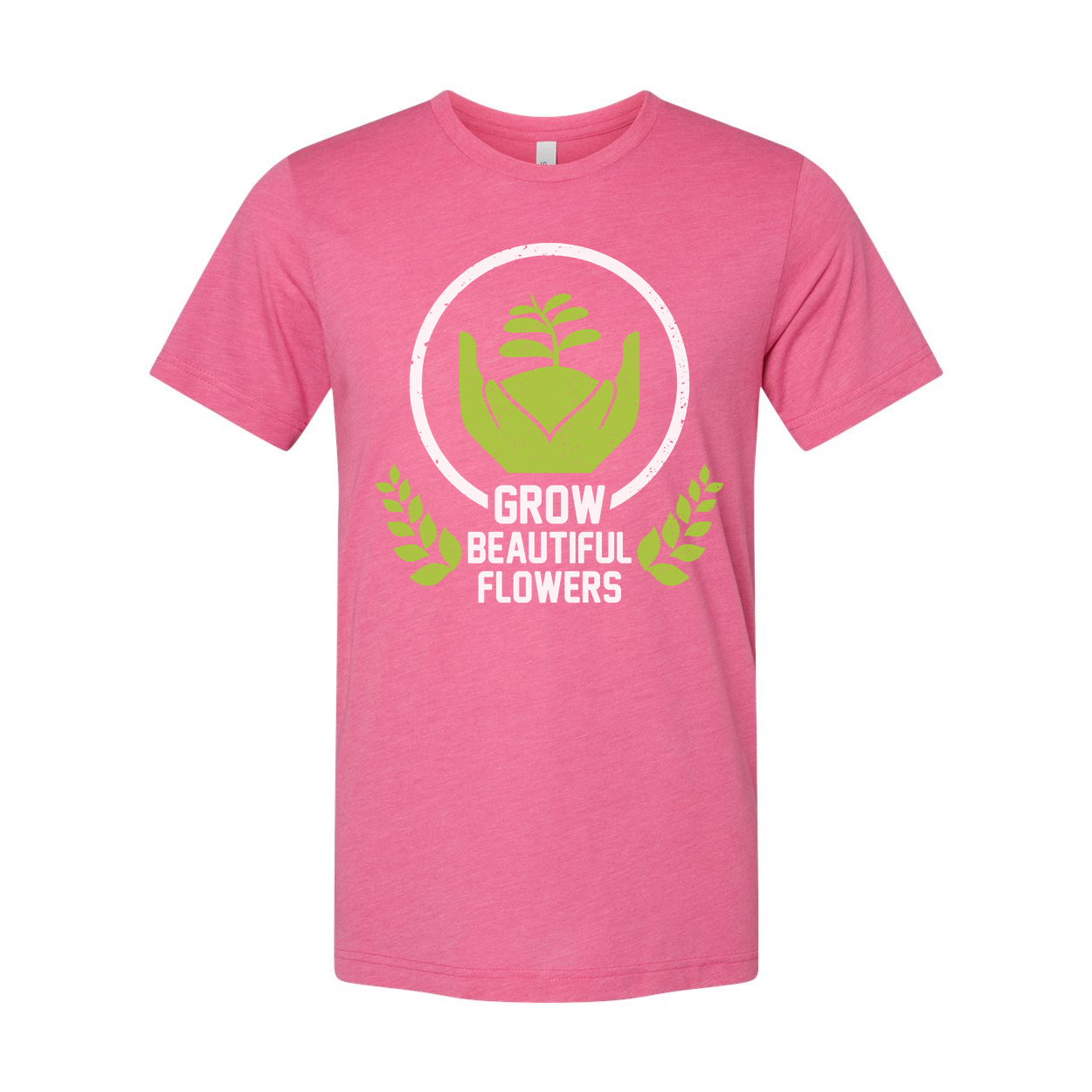 Unisex Gardening T Shirt With Cradling Hands Plant Emblem And Grow Beautiful Flowers Graphic