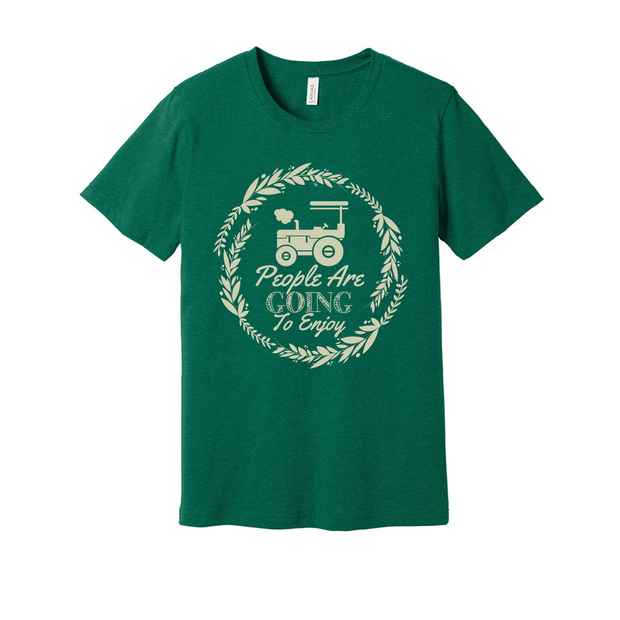 Gardening Themed Unisex T Shirt With Tractor Emblem And Laurel Circle Design Graphic Print