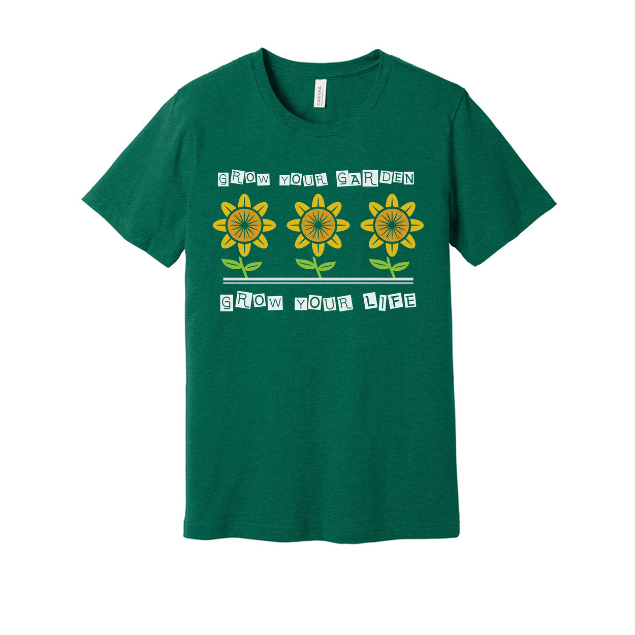 Gardening Unisex T Shirt With Three Sunflowers And Messages Grow Your Garden And Grow Your Life