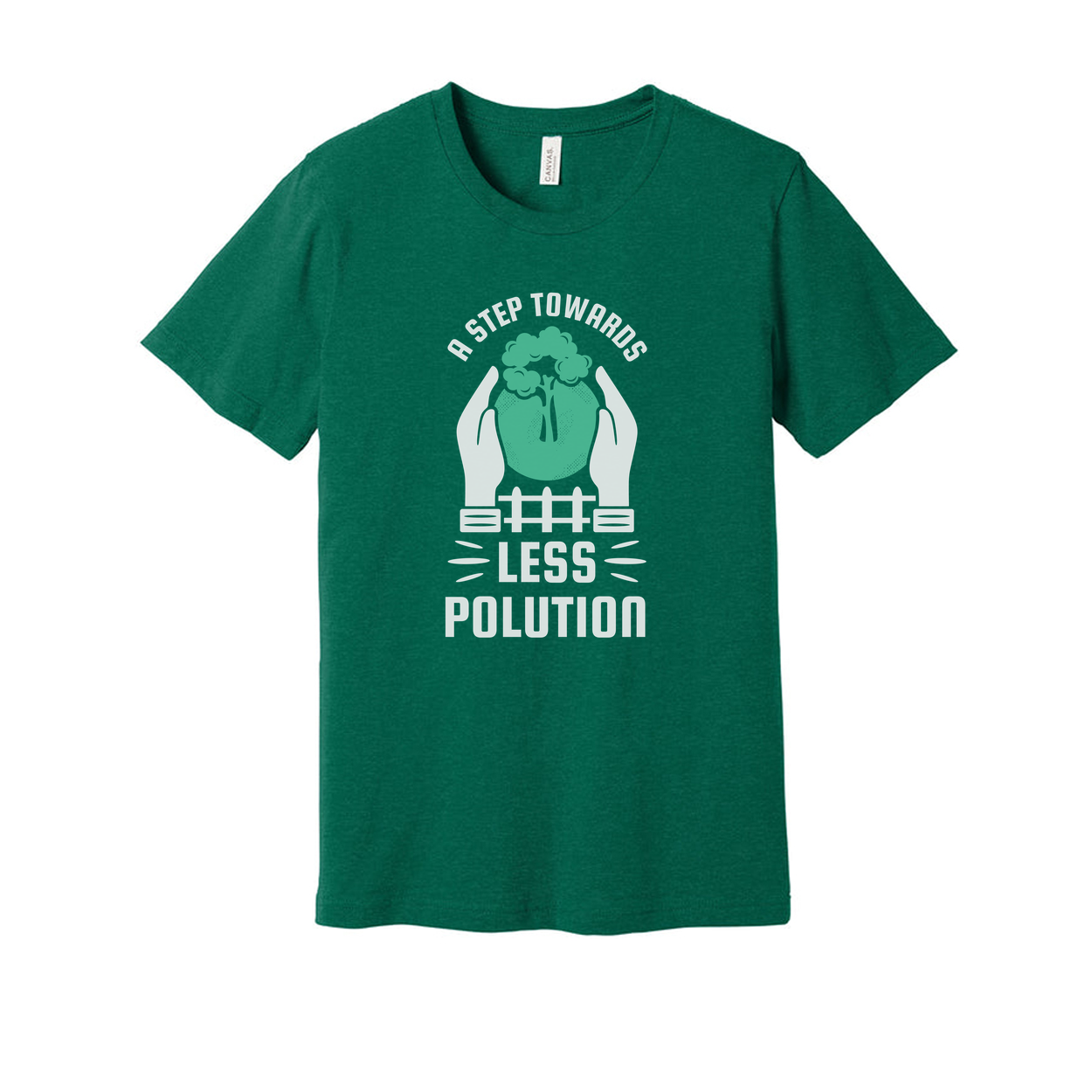 Unisex Gardening T Shirt With Plant Emblem And Message Promoting Less Pollution Everywhere