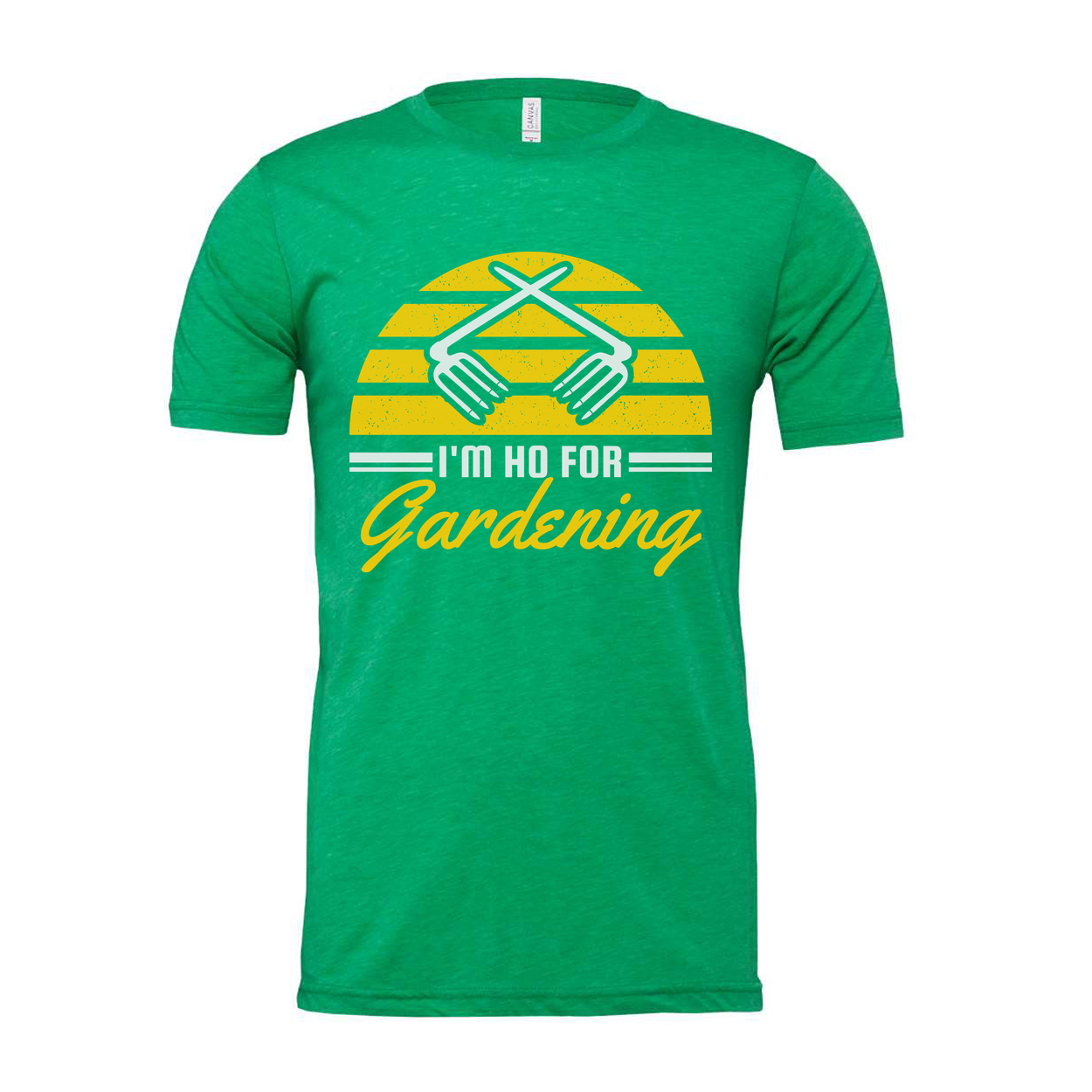 Unisex Gardening Graphic T Shirt With Yellow Sunburst Stripes And Clasped Hands Icon And Gardening Script