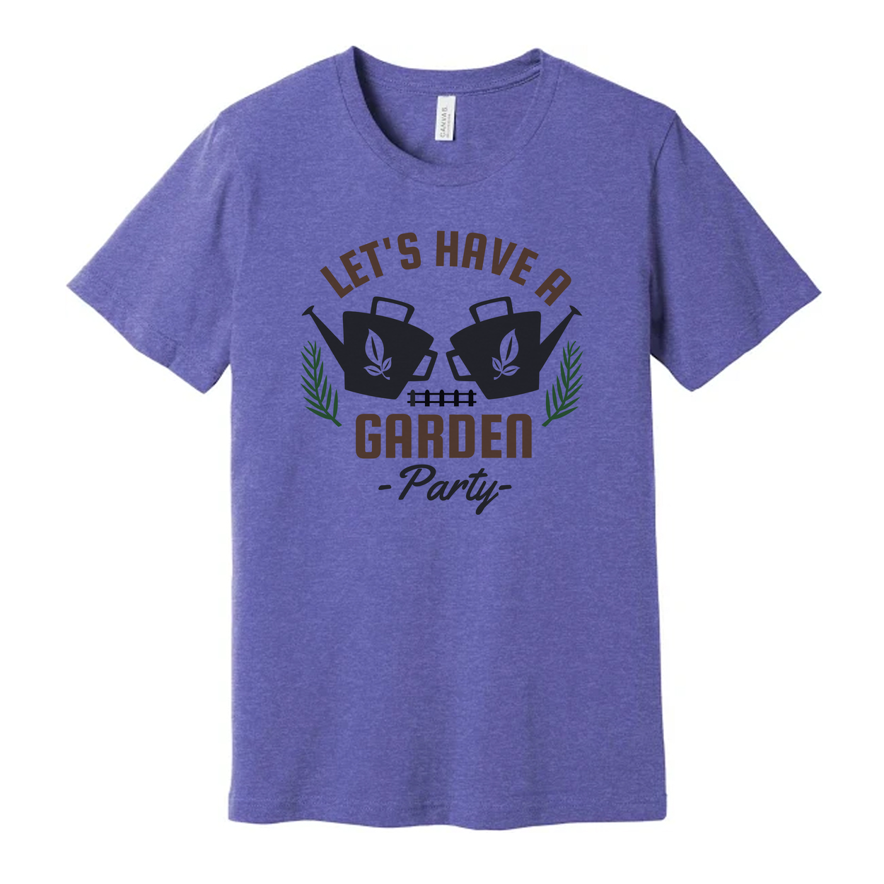 Gardening Themed Unisex T Shirt With Garden Party Graphic Featuring Watering Cans And Leaves
