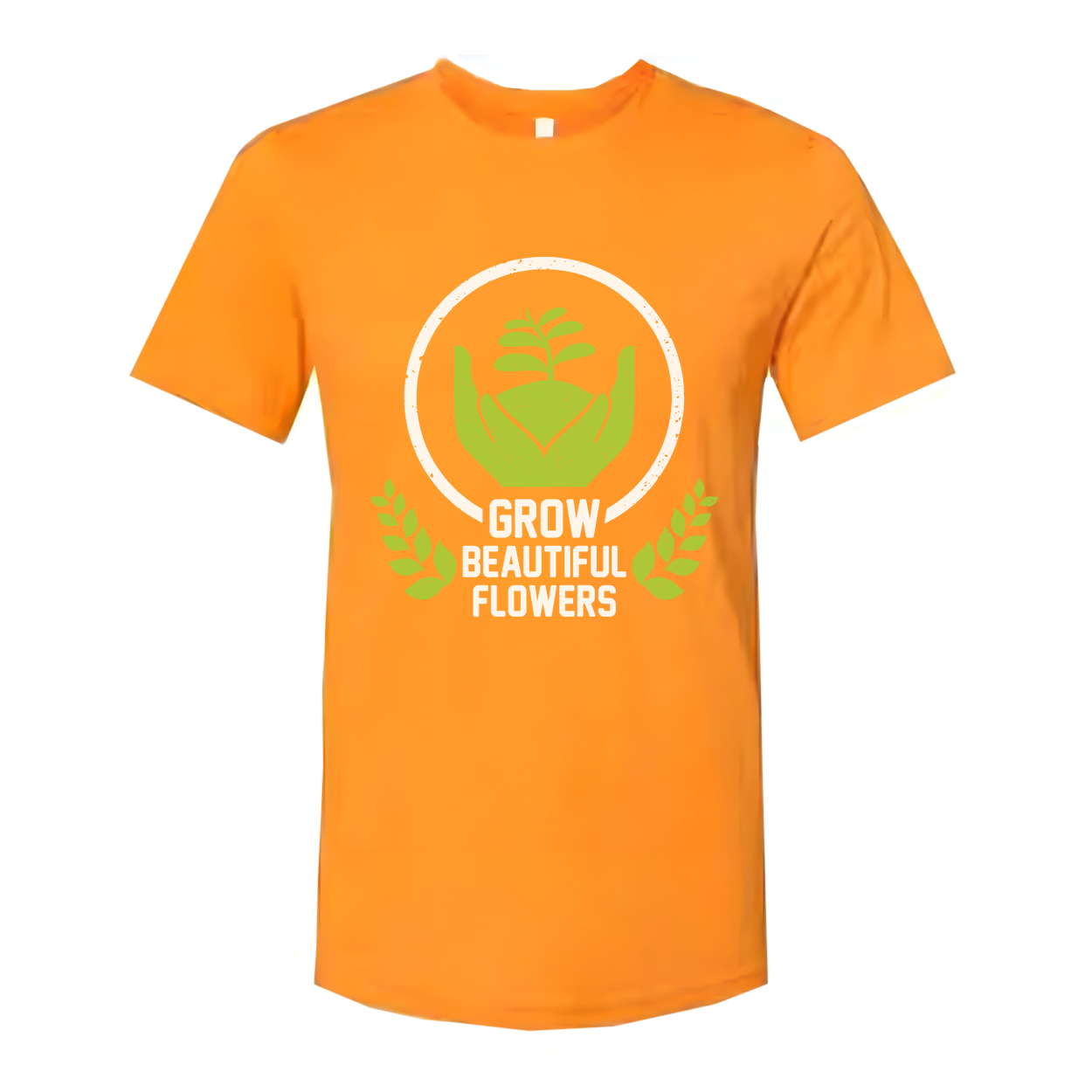 Unisex Gardening T Shirt With Cradling Hands Plant Emblem And Grow Beautiful Flowers Graphic