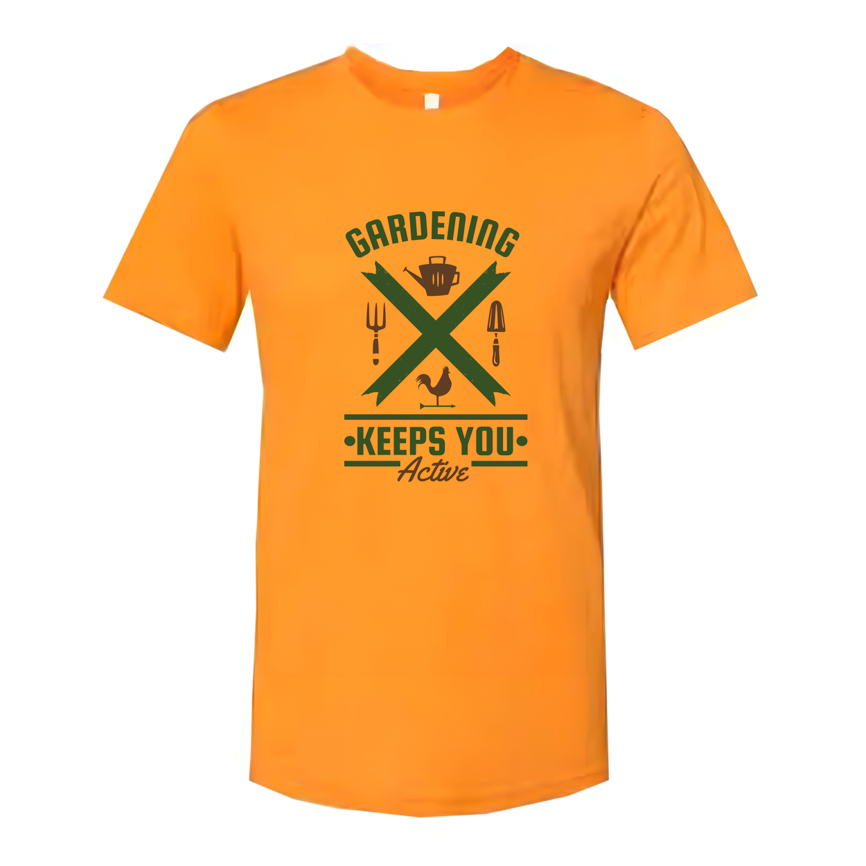 Gardening Keeps You Active Graphic T Shirt For Unisex Wear Featuring Green Crossed Tools Design