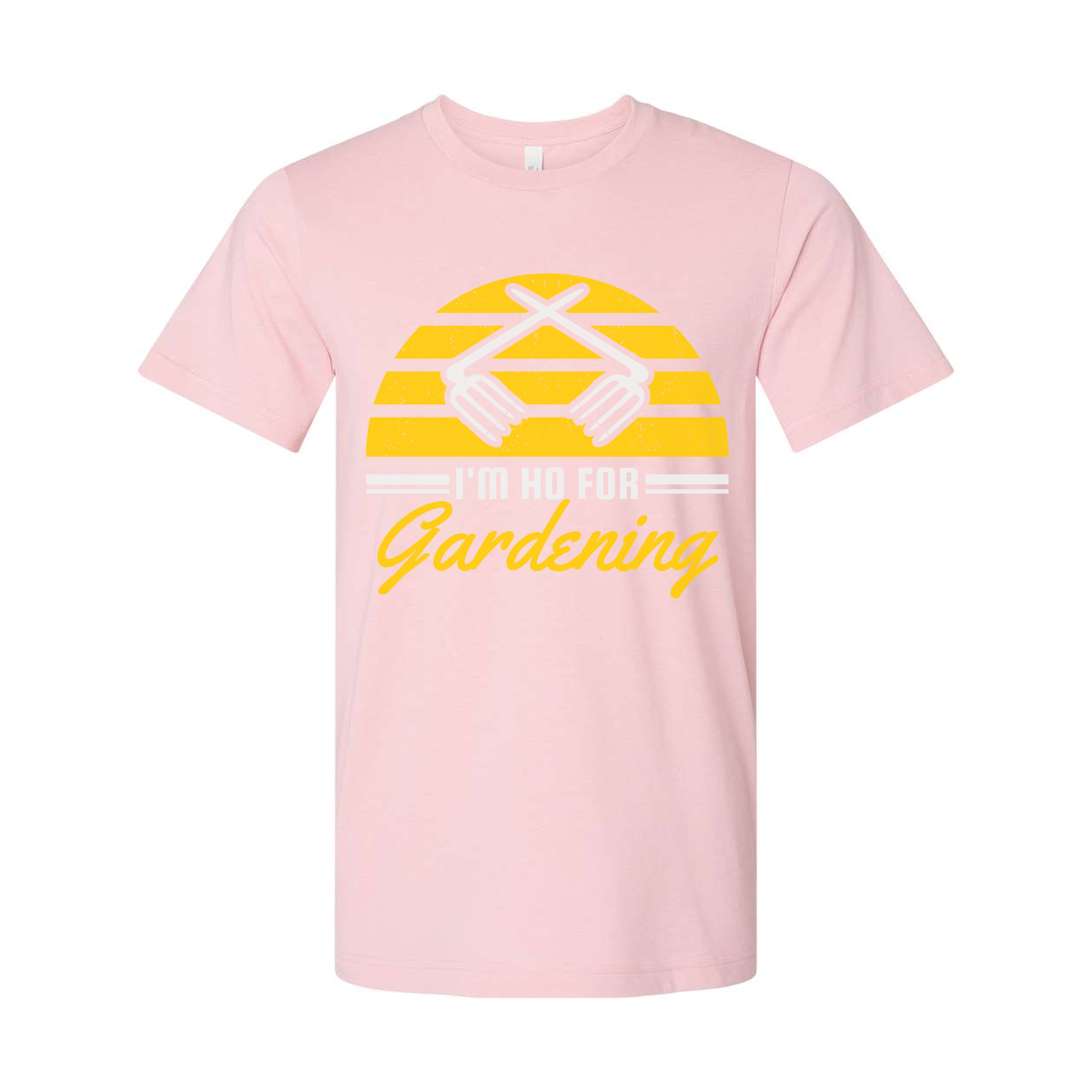 Unisex Gardening Graphic T Shirt With Yellow Sunburst Stripes And Clasped Hands Icon And Gardening Script