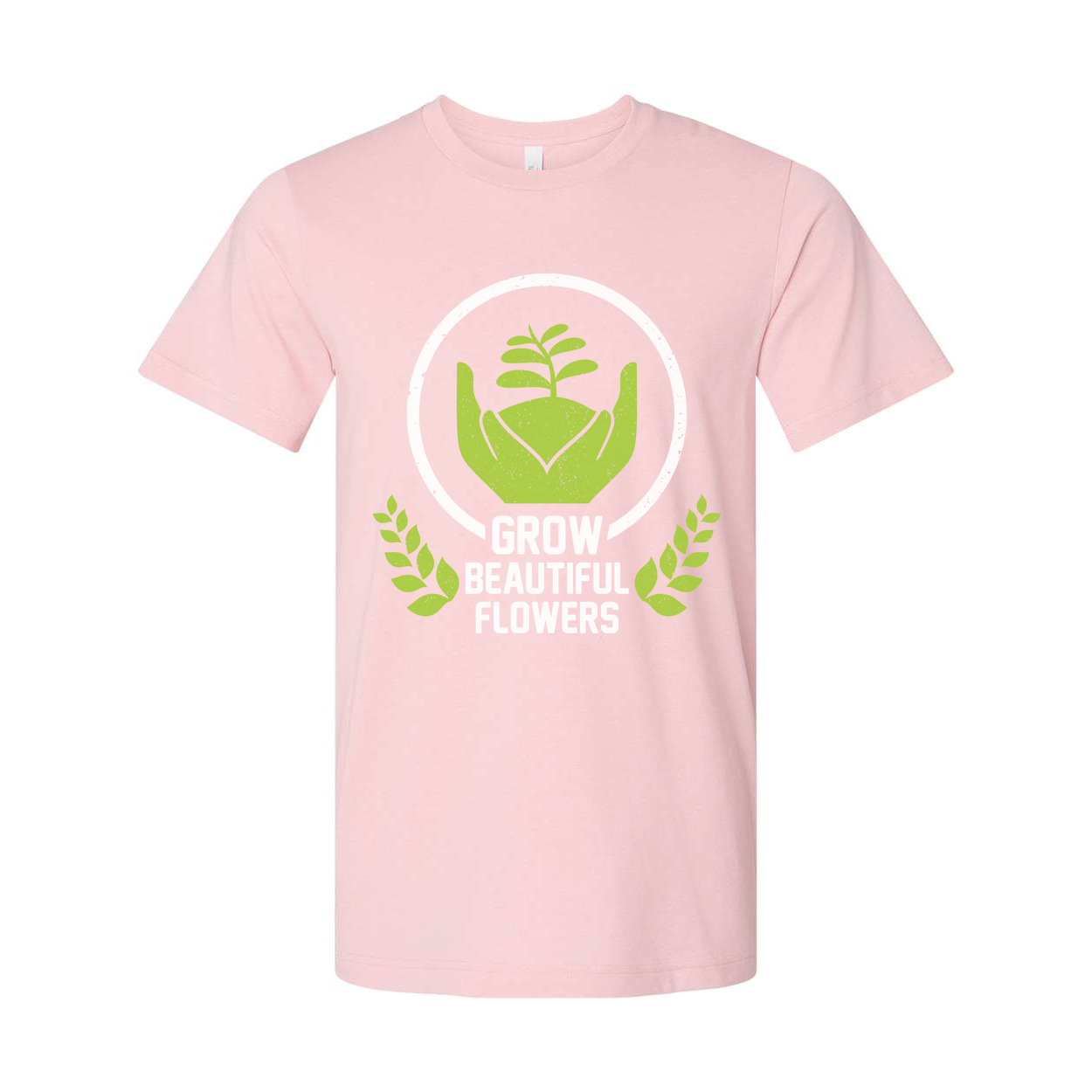 Unisex Gardening T Shirt With Cradling Hands Plant Emblem And Grow Beautiful Flowers Graphic