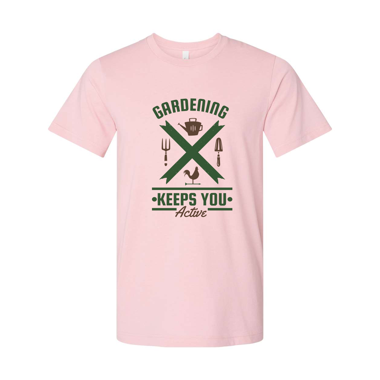 Gardening Keeps You Active Graphic T Shirt For Unisex Wear Featuring Green Crossed Tools Design