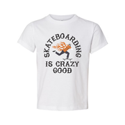 Unisex Skateboarding Graphic T Shirt With Flaming Skater Illustration And Is Crazy Good Text