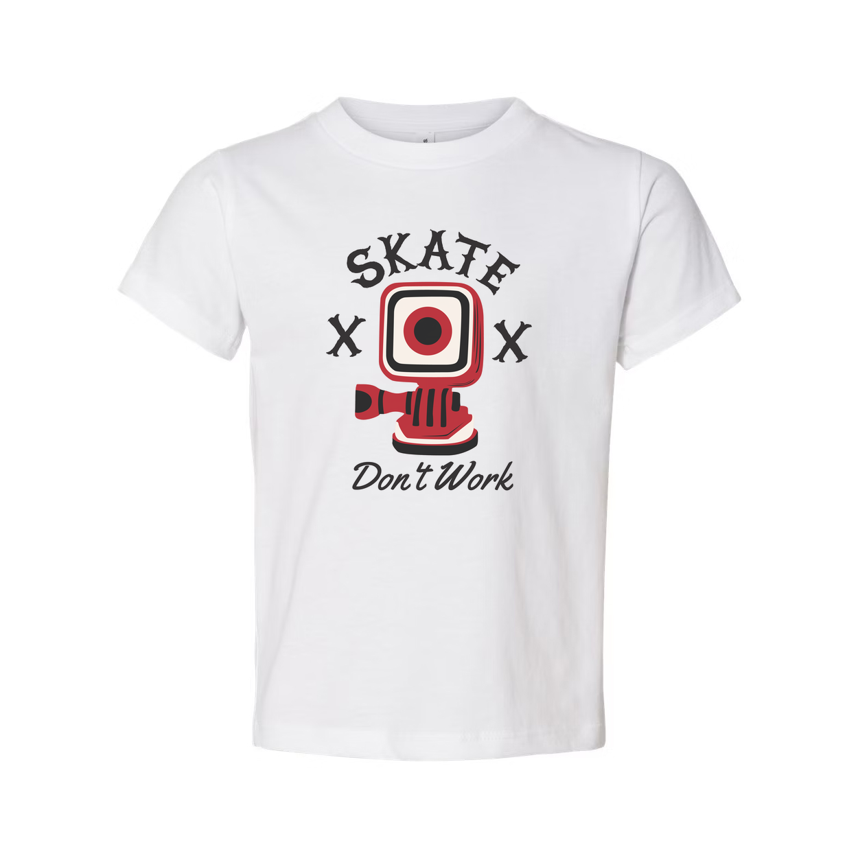 Skate Don't Work Graphic T Shirt Unisex Short Sleeve Tee With Red Camera Illustration Design