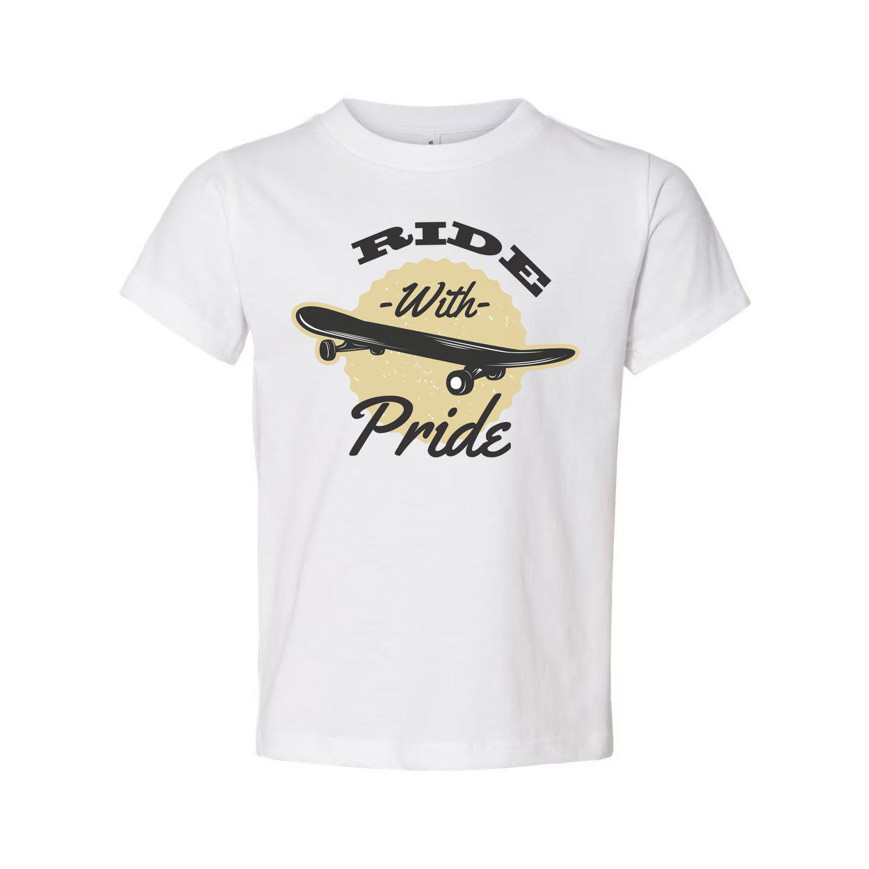 Unisex Skateboarding T Shirt With Ride With Pride Graphic Print Featuring Classic Skateboard Illustration