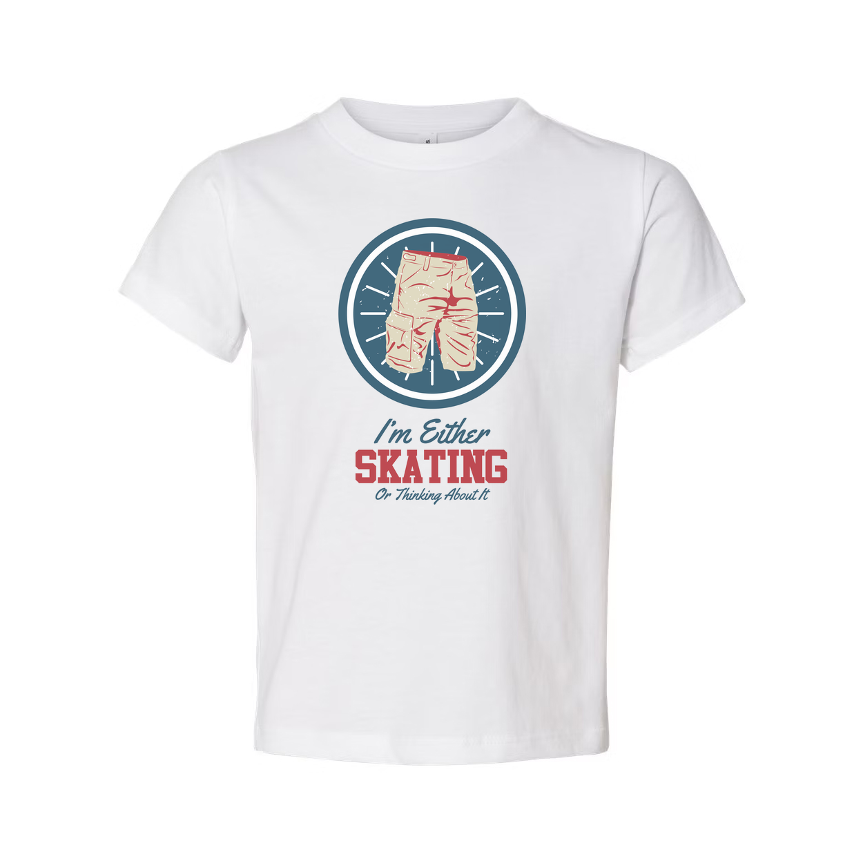 Unisex Skateboarding T Shirt With Circular Shorts Icon And Quote