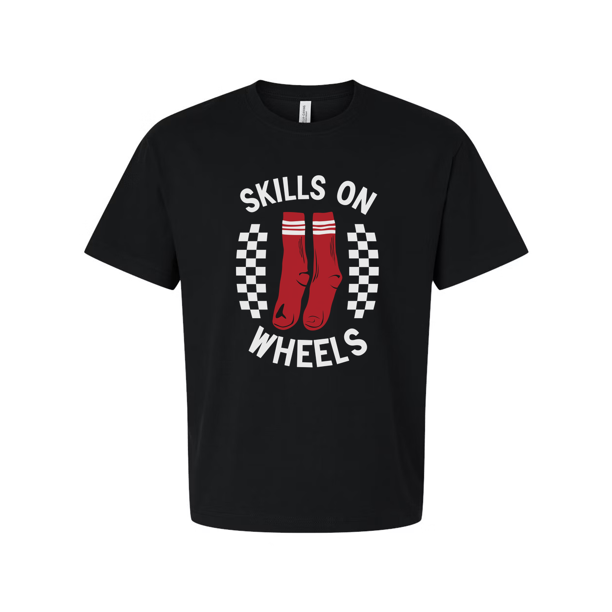 Unisex Skateboarding Graphic T Shirt With Skills On Wheels Red Socks Illustration