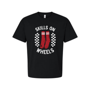 Unisex Skateboarding Graphic T Shirt With Skills On Wheels Red Socks Illustration