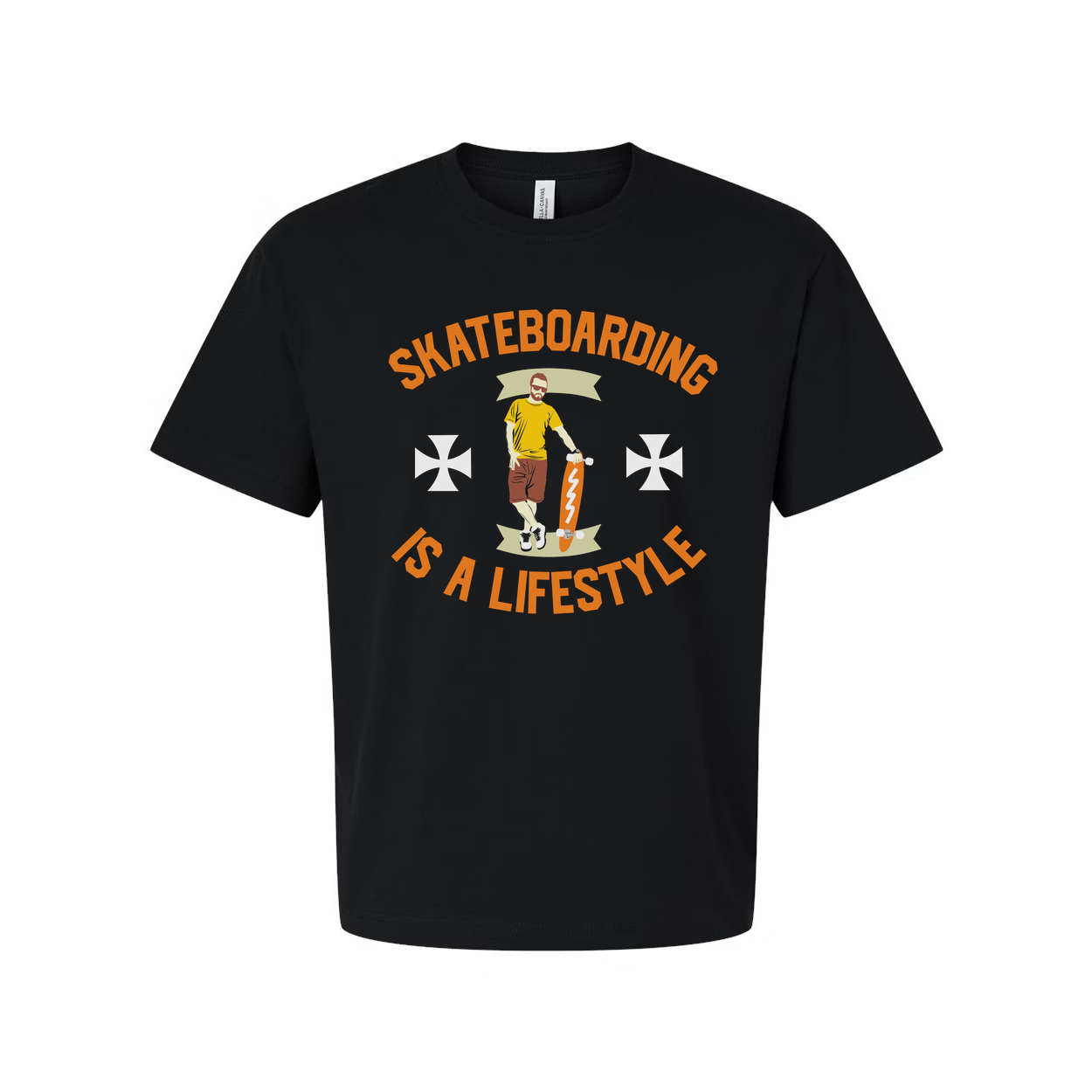 Unisex Skateboarding Graphic T Shirt With Centered Skater Illustration And Is A Lifestyle Arch Text