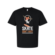 Skateboarder Silhouette Graphic Tee With Dont Hate Skateboard Motif Unisex Short Sleeve Shirt