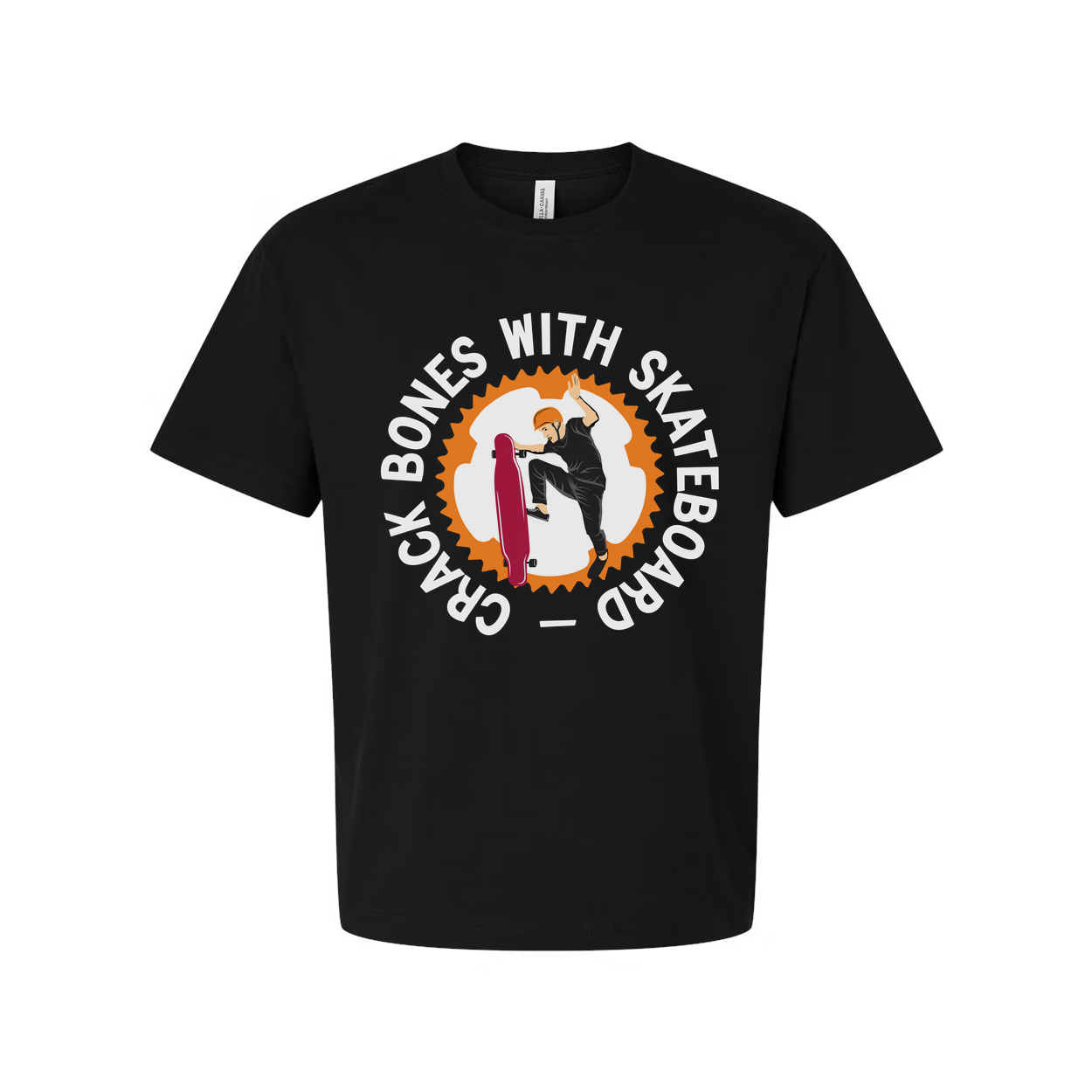 Unisex Skateboarding Graphic Tee With Circular Gear Design Featuring Rider Performing Trick