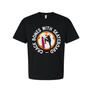 Unisex Skateboarding Graphic Tee With Circular Gear Design Featuring Rider Performing Trick