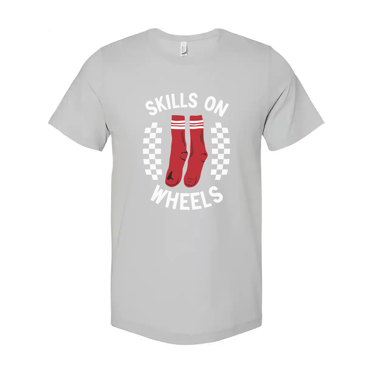 Unisex Skateboarding Graphic T Shirt With Skills On Wheels Red Socks Illustration