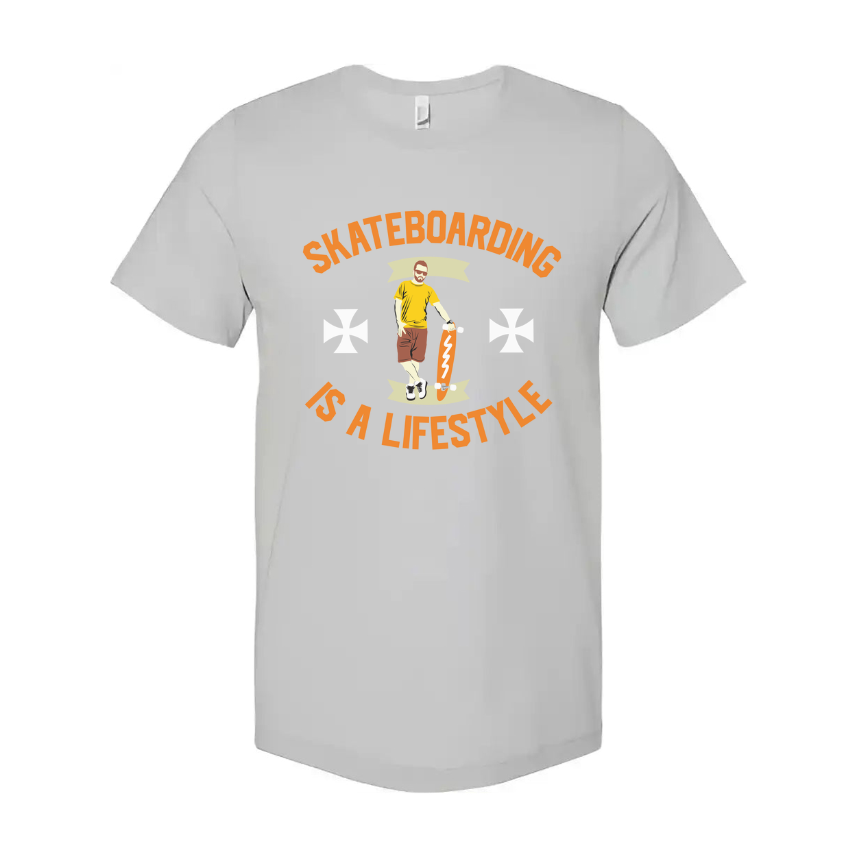 Unisex Skateboarding Graphic T Shirt With Centered Skater Illustration And Is A Lifestyle Arch Text