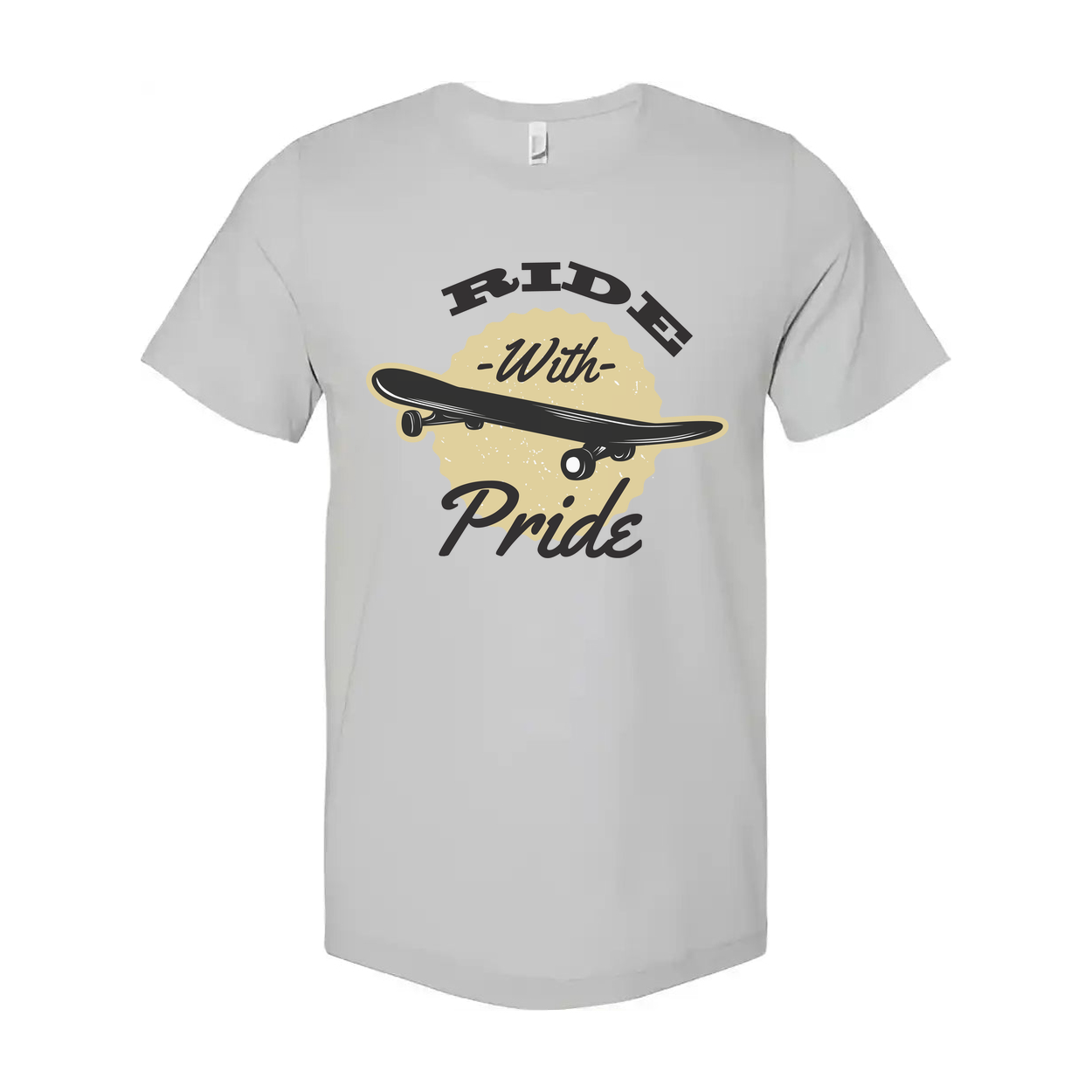 Unisex Skateboarding T Shirt With Ride With Pride Graphic Print Featuring Classic Skateboard Illustration