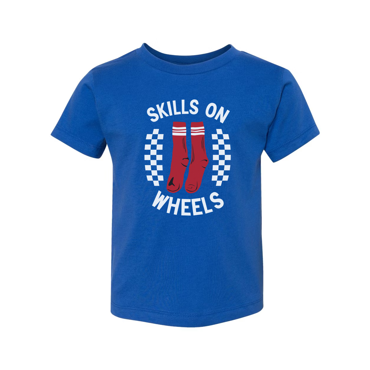 Unisex Skateboarding Graphic T Shirt With Skills On Wheels Red Socks Illustration