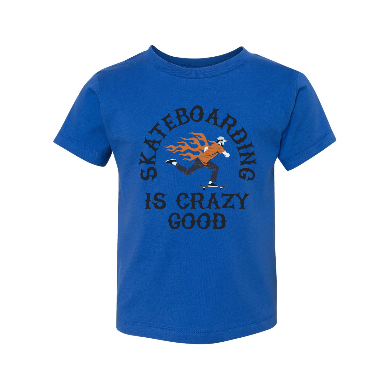 Unisex Skateboarding Graphic T Shirt With Flaming Skater Illustration And Is Crazy Good Text