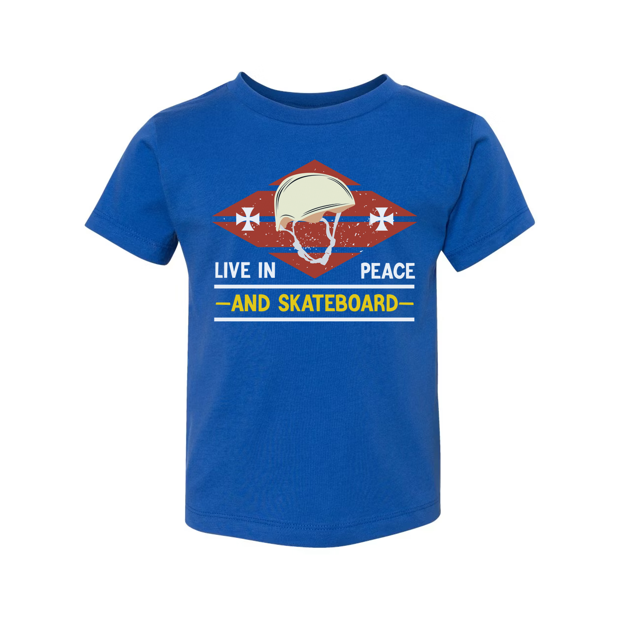 Unisex Skateboard T Shirt With Vintage Helmet Graphic And Live In Peace And Skateboard Message