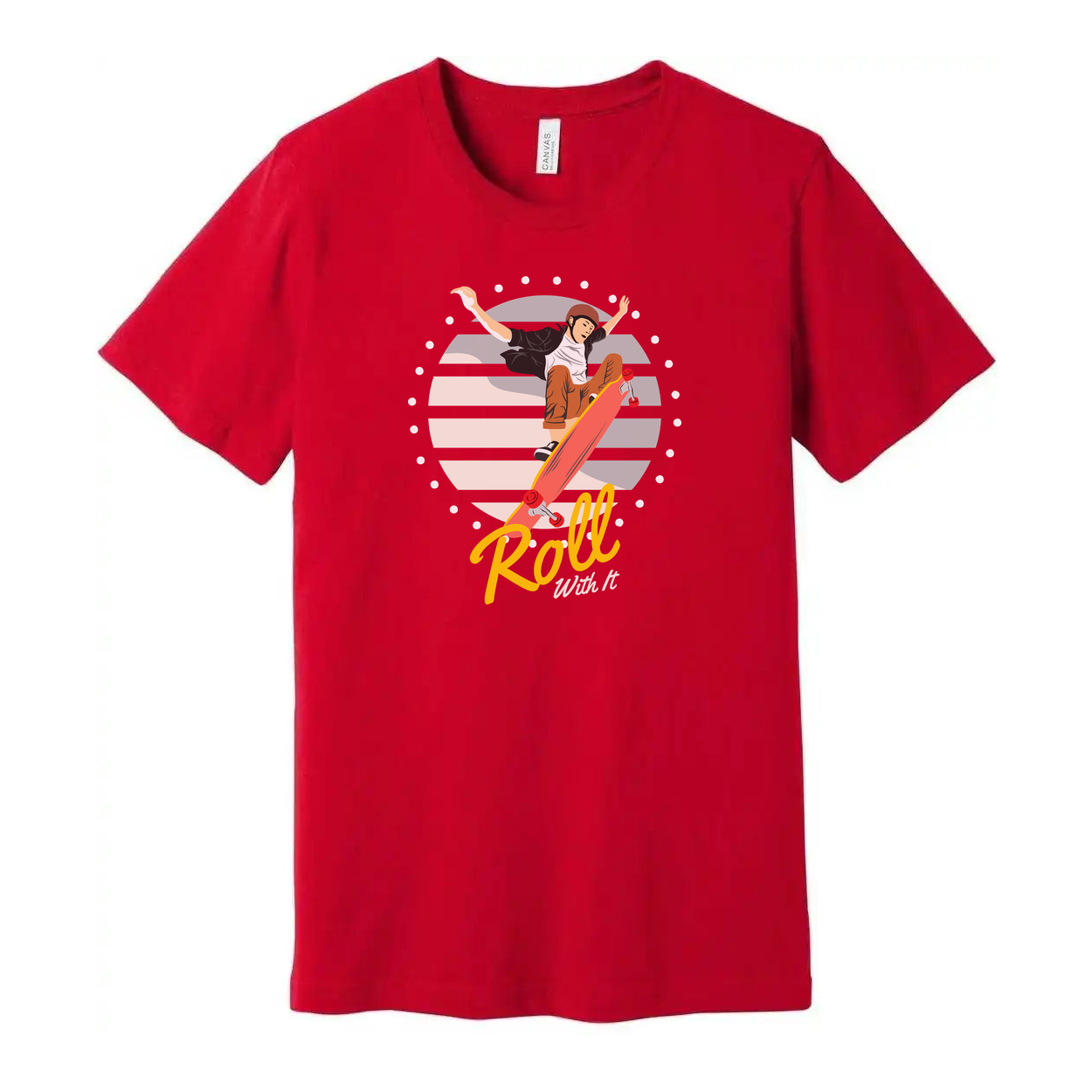 Unisex Skateboard Graphic T Shirt Featuring Skater Jump And Roll With It Artwork