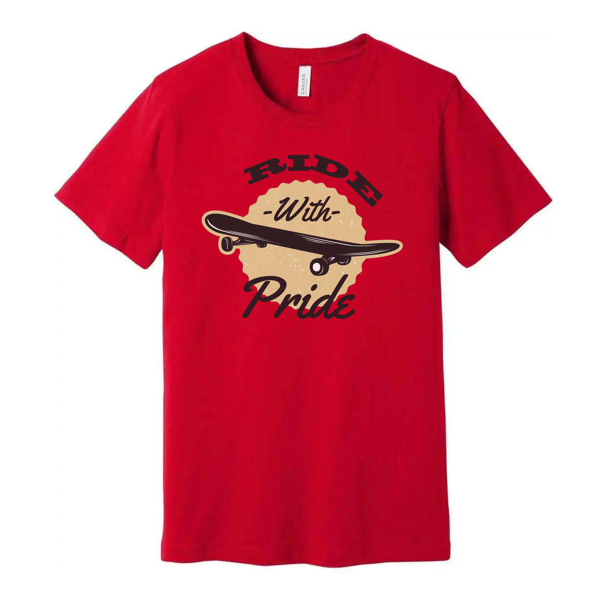 Unisex Skateboarding T Shirt With Ride With Pride Graphic Print Featuring Classic Skateboard Illustration