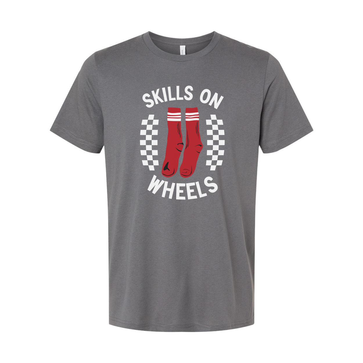 Unisex Skateboarding Graphic T Shirt With Skills On Wheels Red Socks Illustration