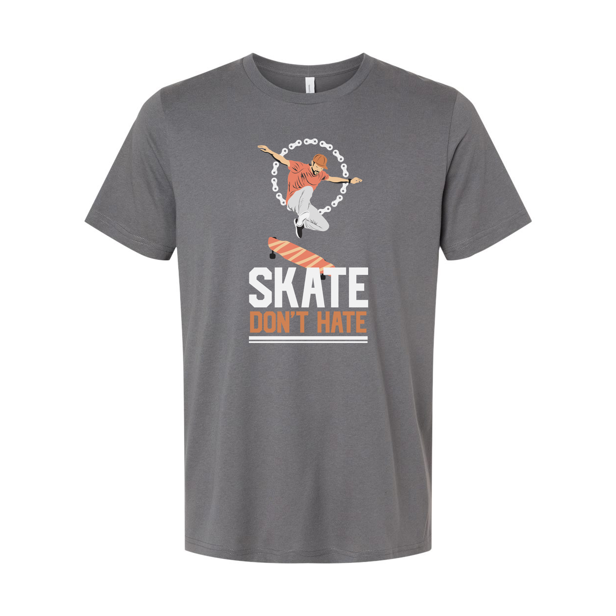 Skateboarder Silhouette Graphic Tee With Dont Hate Skateboard Motif Unisex Short Sleeve Shirt