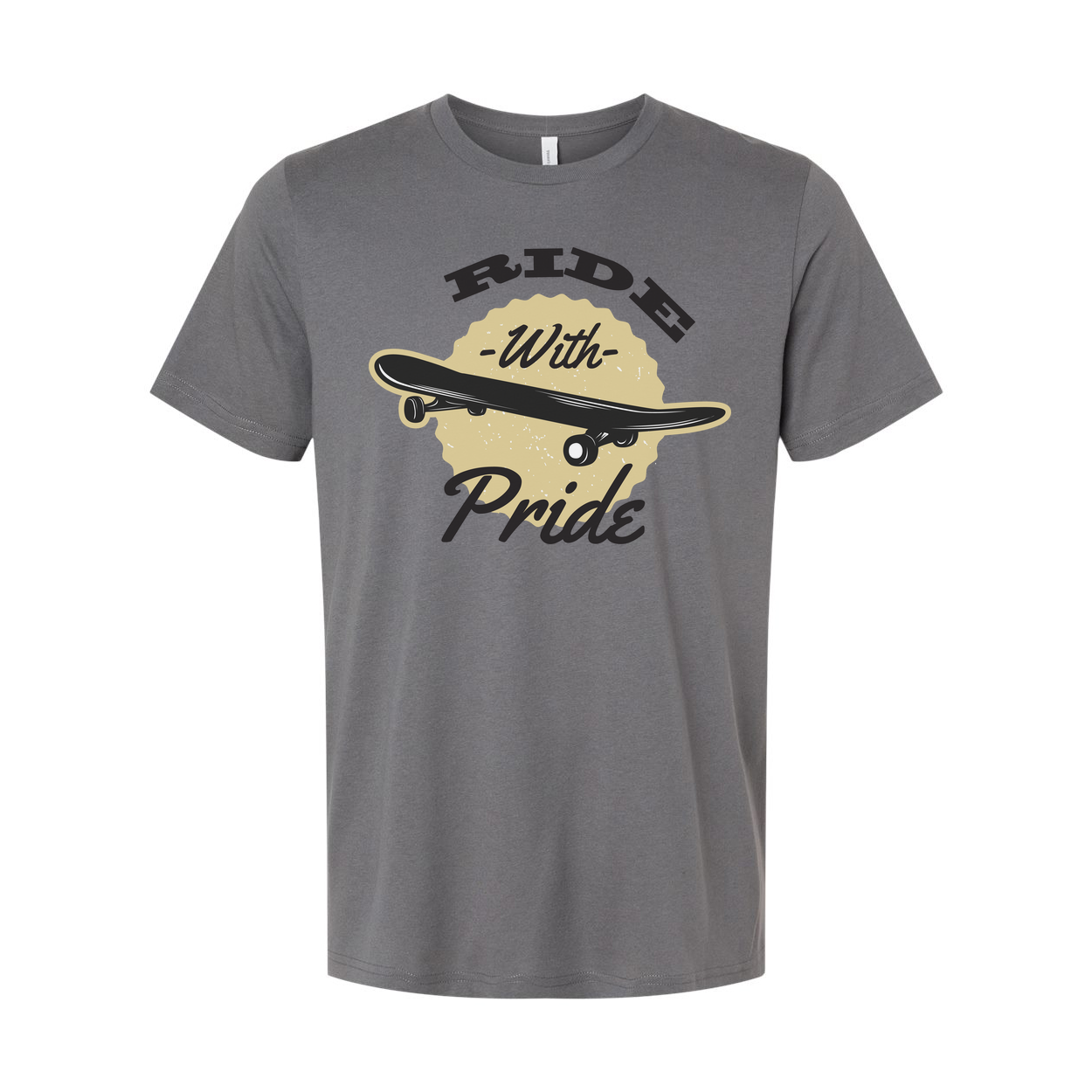 Unisex Skateboarding T Shirt With Ride With Pride Graphic Print Featuring Classic Skateboard Illustration