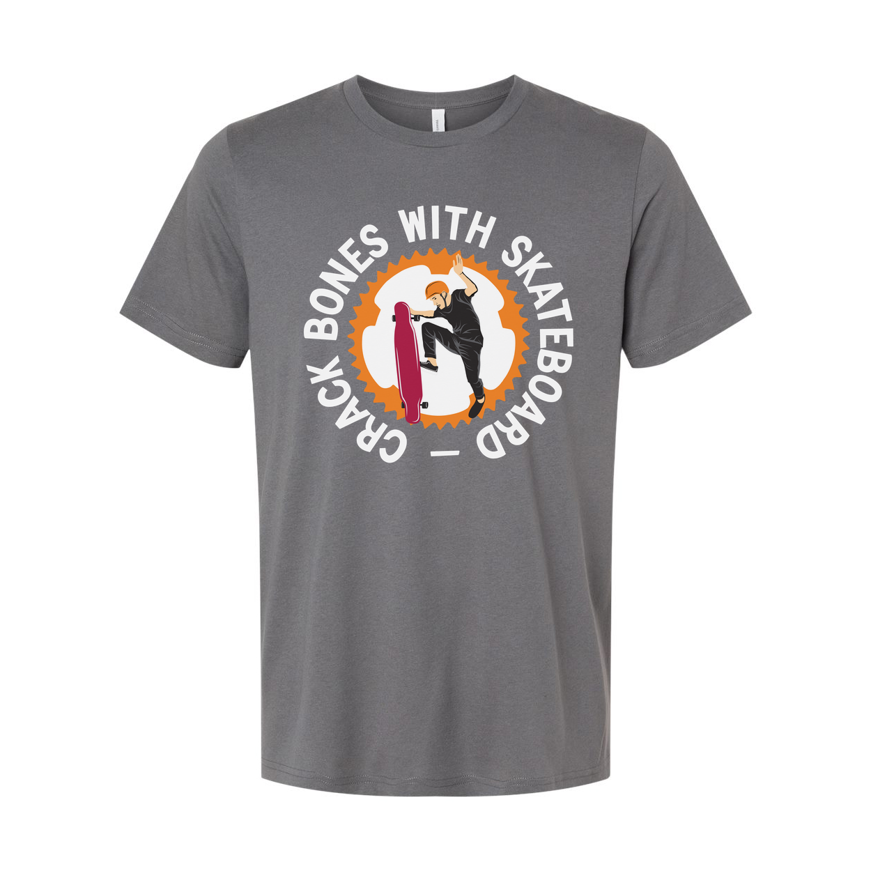 Unisex Skateboarding Graphic Tee With Circular Gear Design Featuring Rider Performing Trick