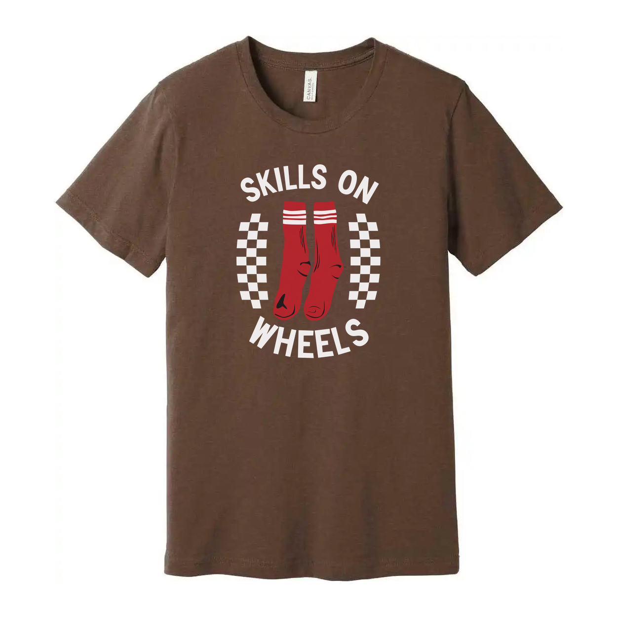 Unisex Skateboarding Graphic T Shirt With Skills On Wheels Red Socks Illustration