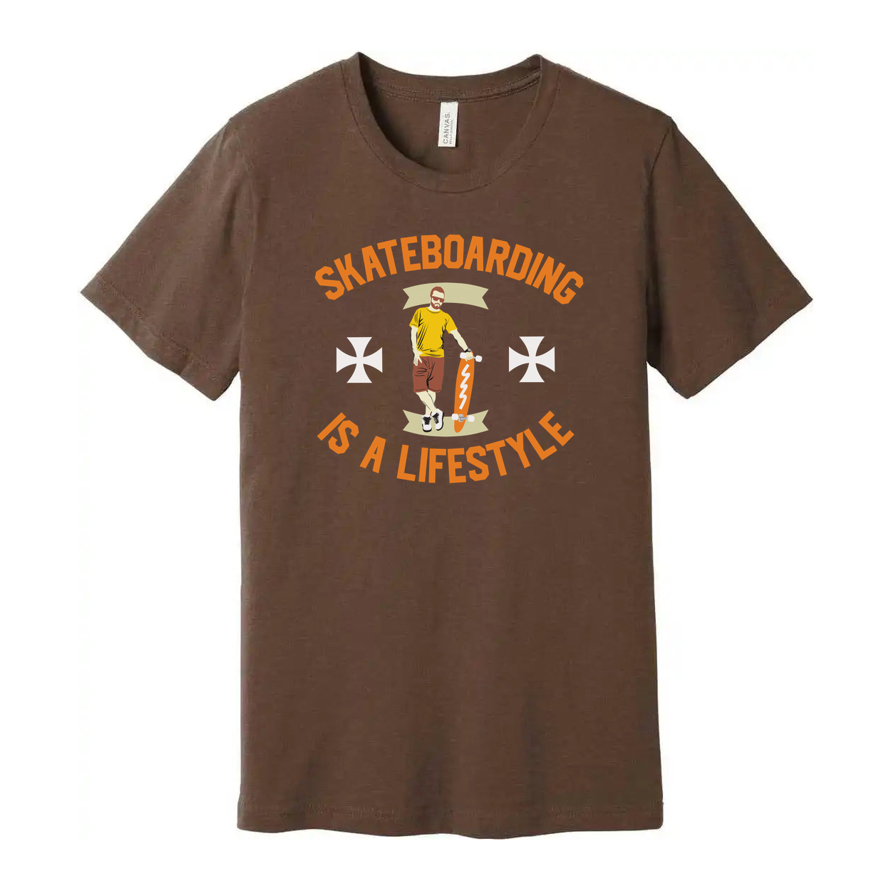 Unisex Skateboarding Graphic T Shirt With Centered Skater Illustration And Is A Lifestyle Arch Text