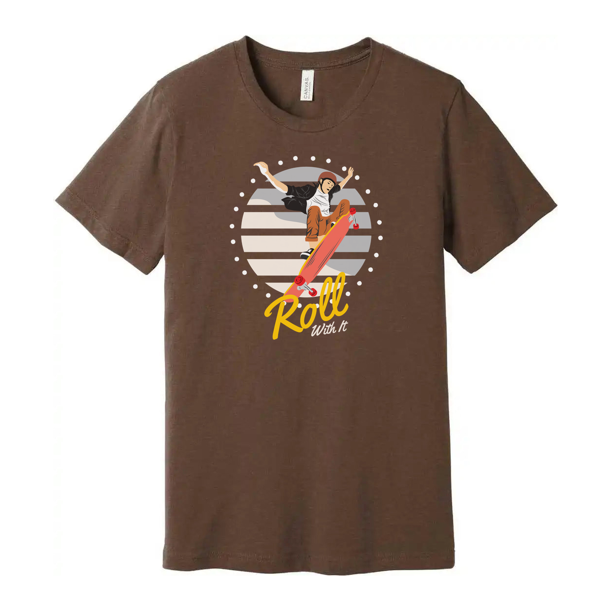 Unisex Skateboard Graphic T Shirt Featuring Skater Jump And Roll With It Artwork