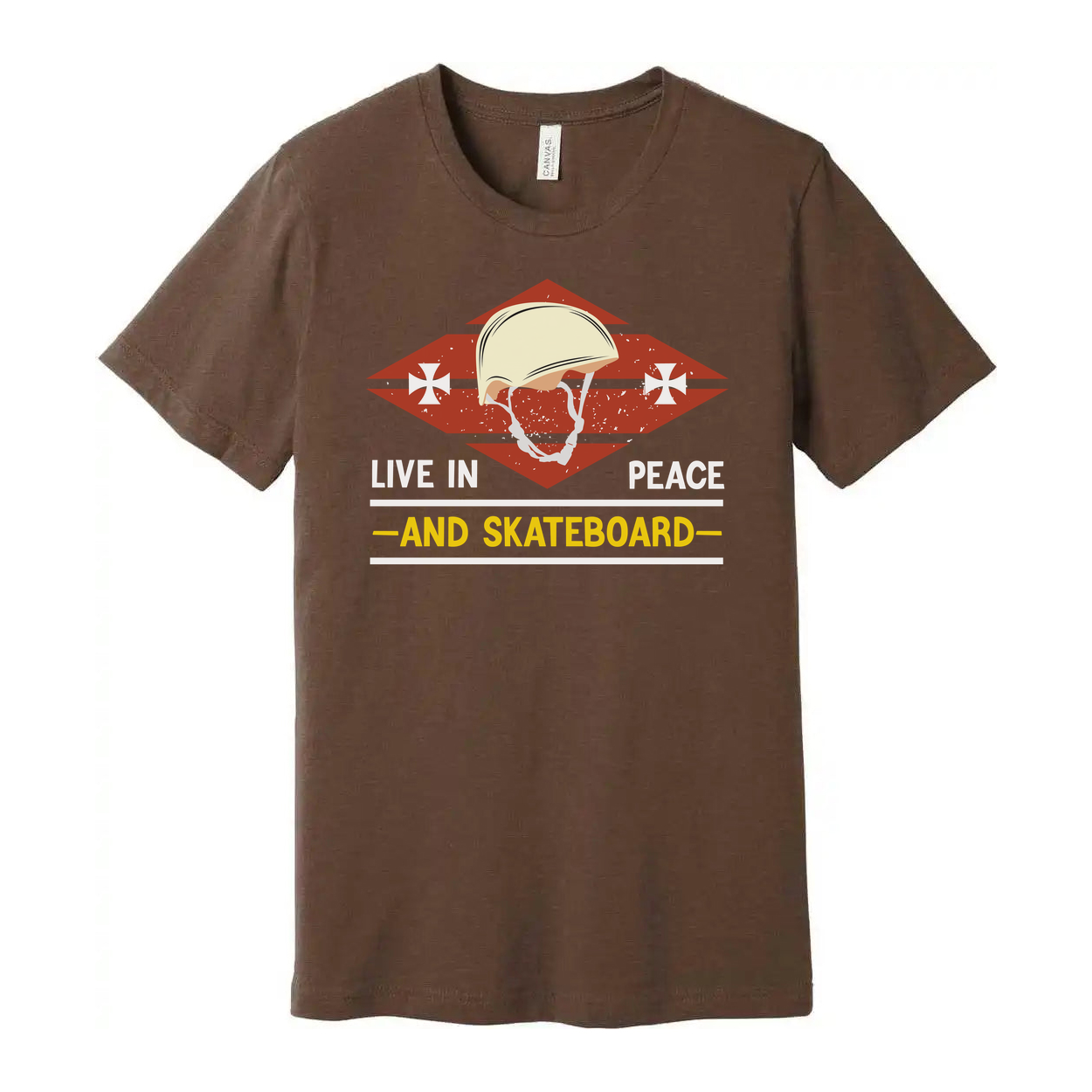 Unisex Skateboard T Shirt With Vintage Helmet Graphic And Live In Peace And Skateboard Message