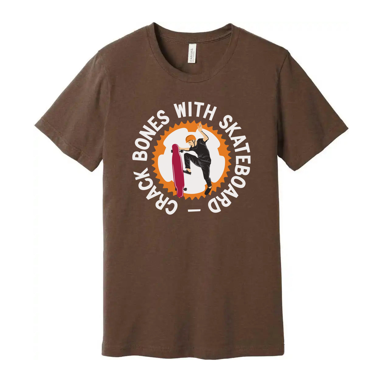 Unisex Skateboarding Graphic Tee With Circular Gear Design Featuring Rider Performing Trick