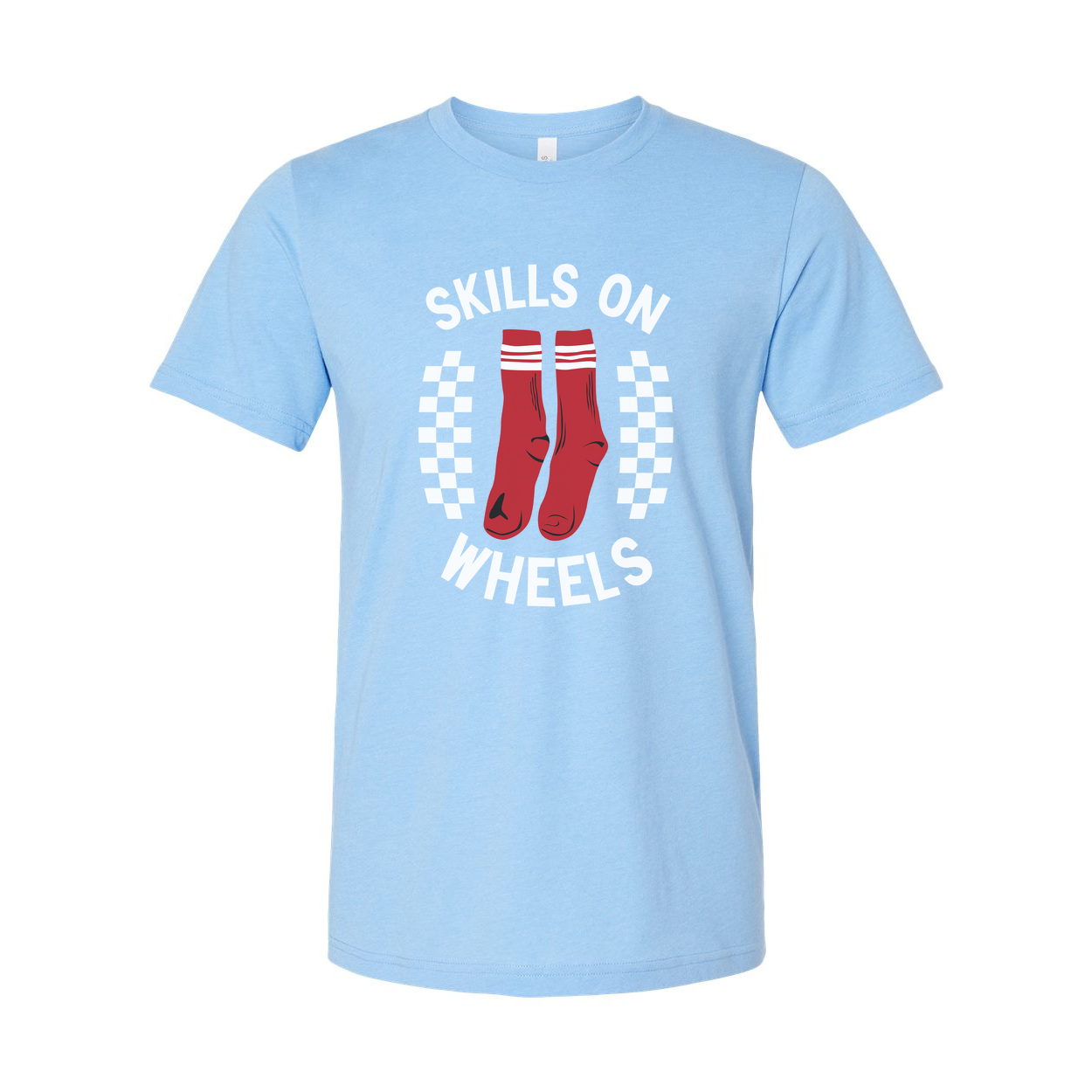 Unisex Skateboarding Graphic T Shirt With Skills On Wheels Red Socks Illustration