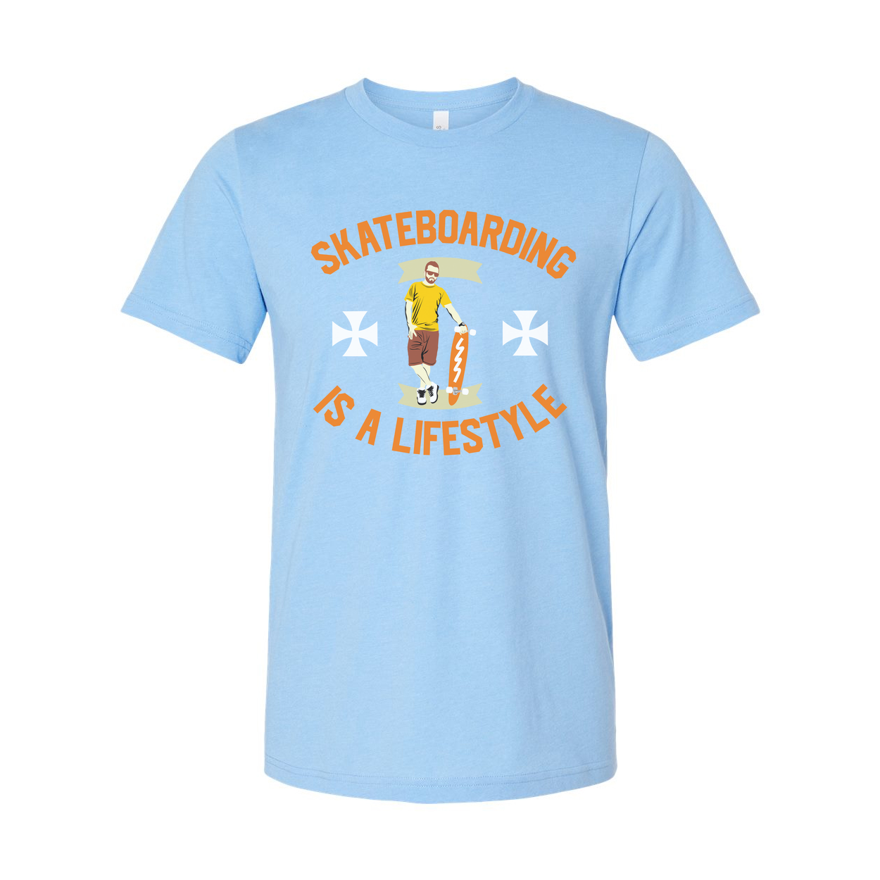 Unisex Skateboarding Graphic T Shirt With Centered Skater Illustration And Is A Lifestyle Arch Text