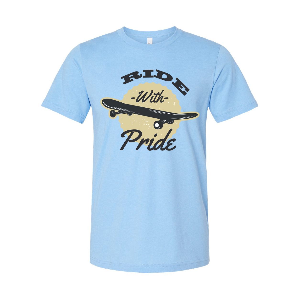 Unisex Skateboarding T Shirt With Ride With Pride Graphic Print Featuring Classic Skateboard Illustration